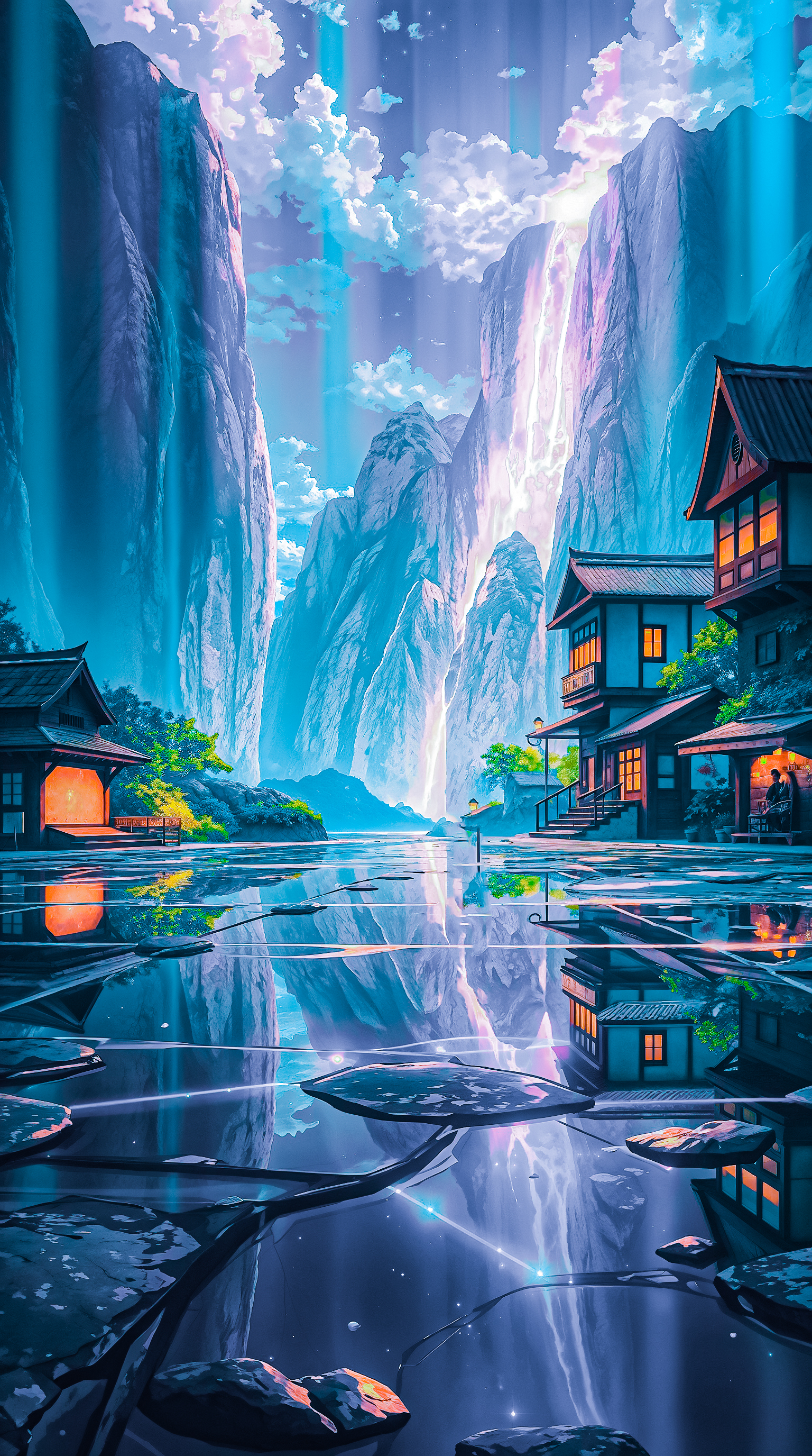 Anime Nature Wallpaper in Dreamy Blue