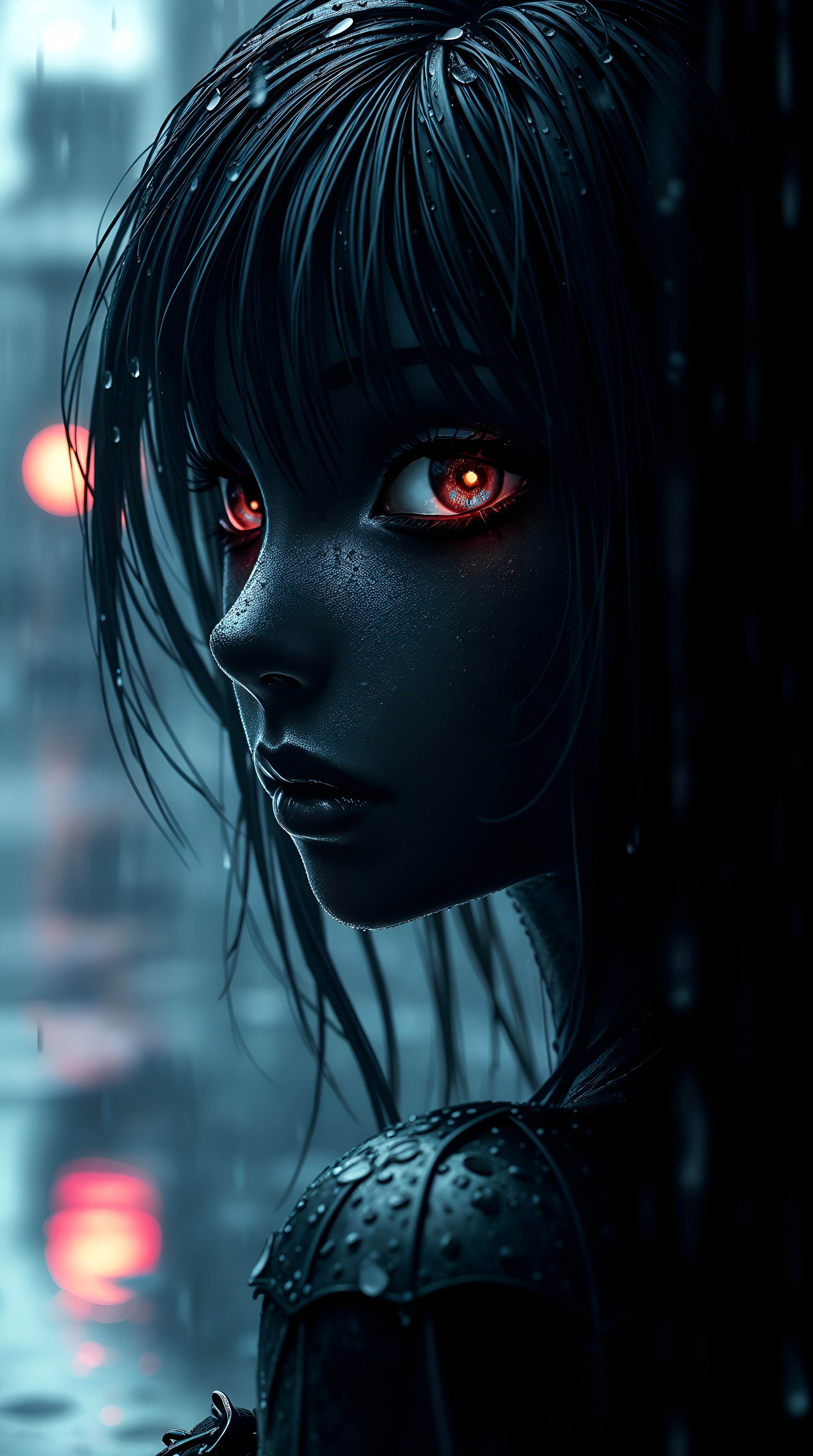 Dark anime girl wallpaper HD with glowing eyes