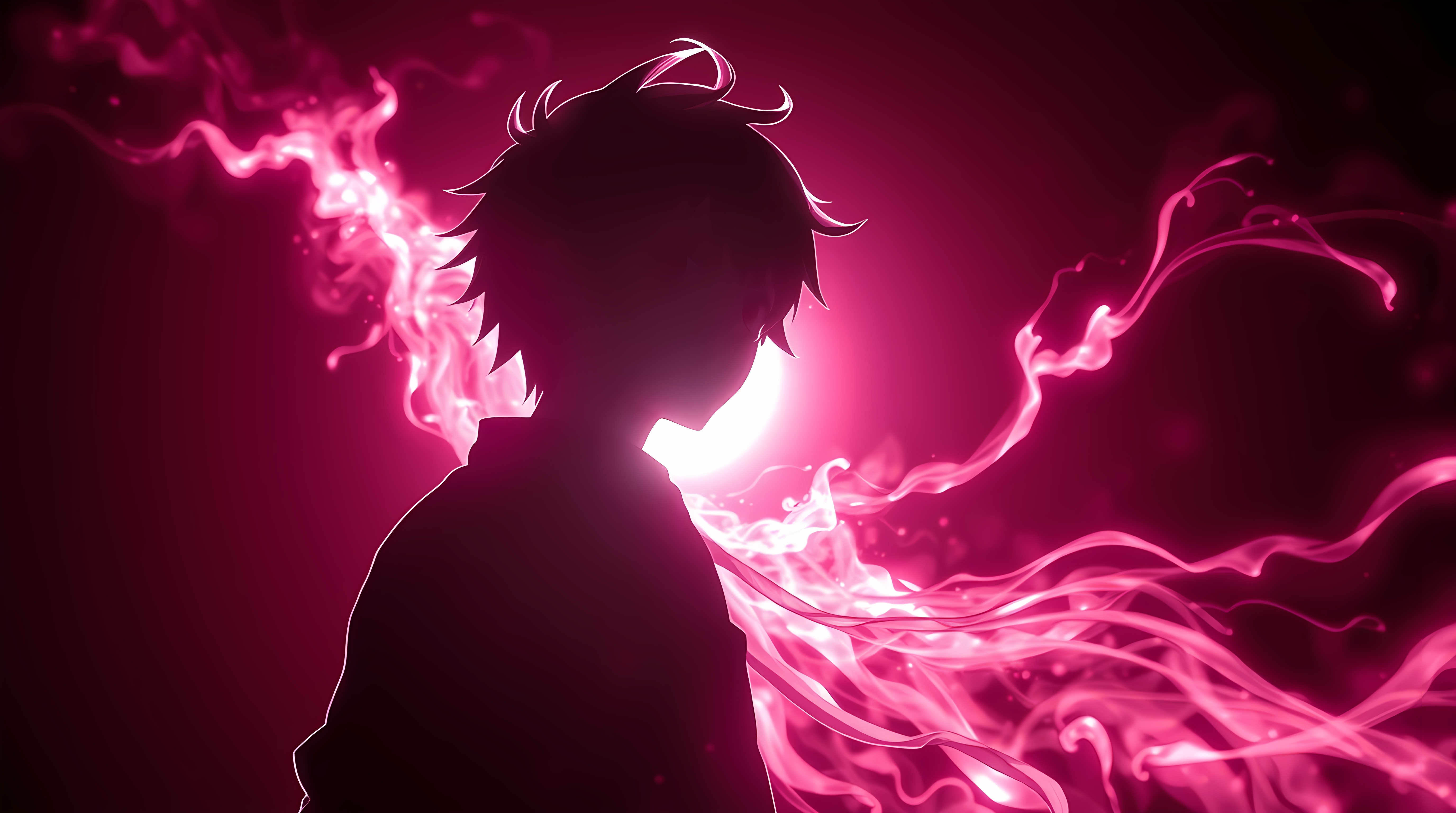 Dynamic Anime Wallpaper Silhouette with Radiant Pink Energy
